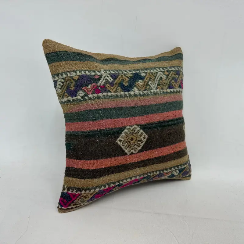 Aztec Pillow Cover, Pillow Cover, Vintage Pillow, 16x16 Green Pillow Sham, Kilim Pillow, Vintage Cushion Case, Pillow for Couch - 2