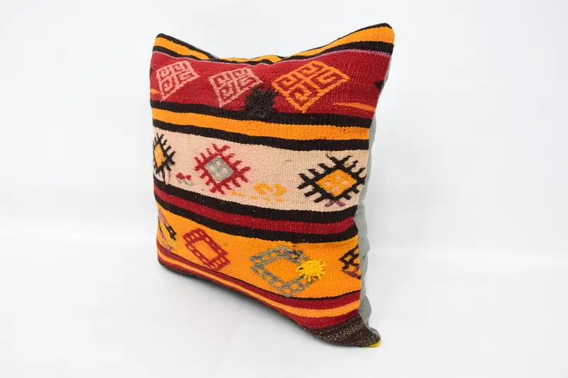 Boho Pillow Sham Cover, Turkish Rugs Pillow Cover, 24x24 Orange Pillow, One Of A Kind Pillow Cover, Kilim Pillow Cover, Boho Pillow, Pillow Sham - 4