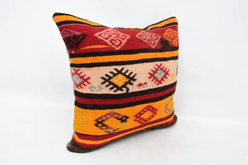 Boho Pillow Sham Cover, Turkish Rugs Pillow Cover, 24x24 Orange Pillow, One Of A Kind Pillow Cover, Kilim Pillow Cover, Boho Pillow, Pillow Sham - 3
