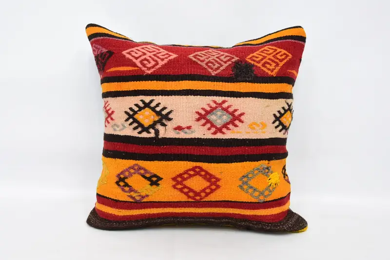 Boho Pillow Sham Cover, Turkish Rugs Pillow Cover, 24x24 Orange Pillow, One Of A Kind Pillow Cover, Kilim Pillow Cover, Boho Pillow, Pillow Sham - 1