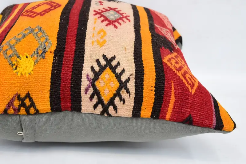 Boho Pillow Sham Cover, Turkish Rugs Pillow Cover, 24x24 Orange Pillow, One Of A Kind Pillow Cover, Kilim Pillow Cover, Boho Pillow, Pillow Sham - 5