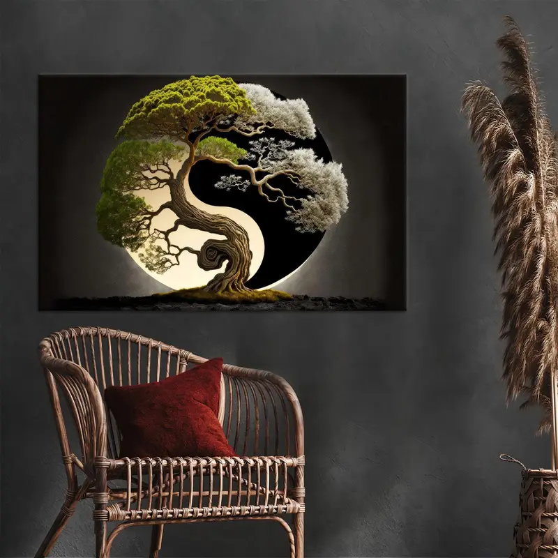 Eleganter japanischer abstrakter Bonsai-Baum-Leinwanddruck