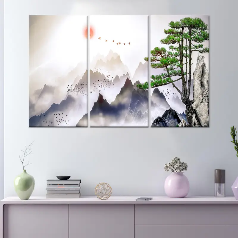 Zarif Japon Dağ Manzarası Baskılı Kanvas Tablo