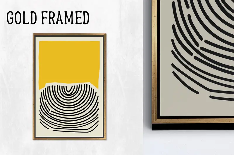 Minimal Boho Soyut Kanvas: Zarif Sarı Baskılı Sanat Eseri