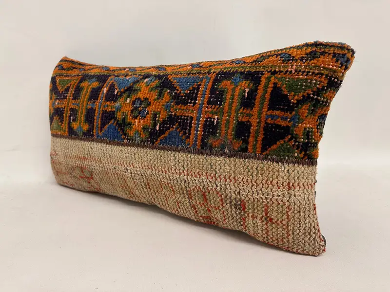Antique Pillows, Vintage Kilim Throw Pillow, Cushion Case, Handmade Kilim Cushion, Ethnic Pillow Cover Pillow Sham, 12x24 Blue Pillow - 3