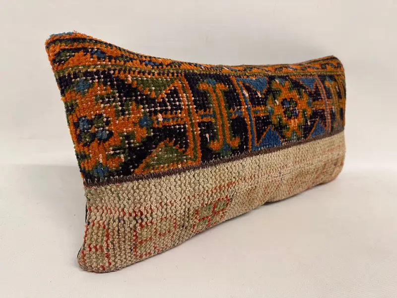 Antique Pillows, Vintage Kilim Throw Pillow, Cushion Case, Handmade Kilim Cushion, Ethnic Pillow Cover Pillow Sham, 12x24 Blue Pillow - 4