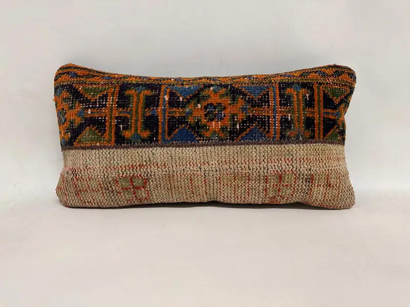 Antique Pillows, Vintage Kilim Throw Pillow, Cushion Case, Handmade Kilim Cushion, Ethnic Pillow Cover Pillow Sham, 12x24 Blue Pillow - 1