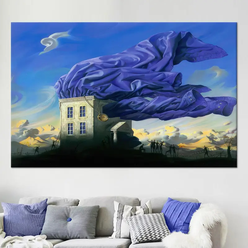 Lienzo surrealista azul abstracto: arte impreso de moda para espacios modernos
