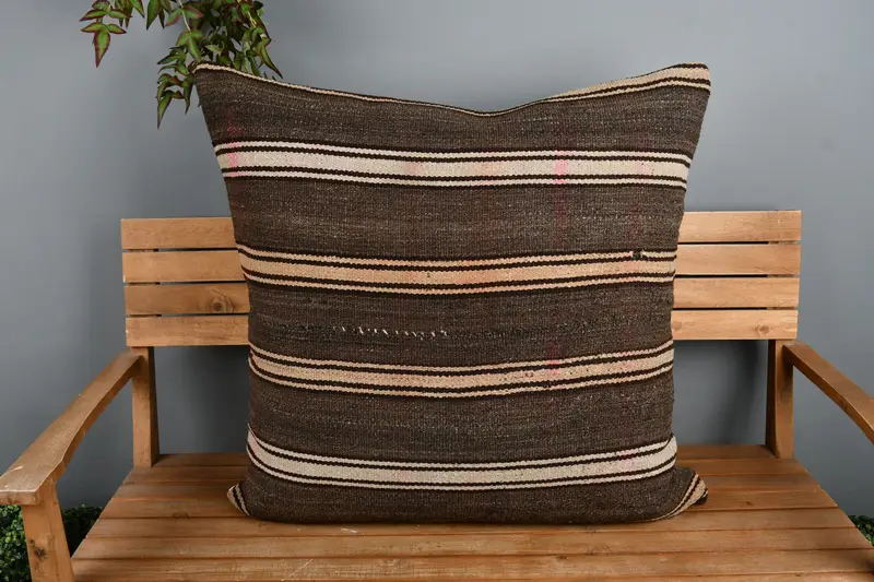 Throw Kilim Pillow, Kilim Cushion Sham, 32x32 Brown Cushion Cover, Retro Throw Cushion, Handwoven Pillow Cover Cushion, Kilim Pillow, Cushion Case - 6