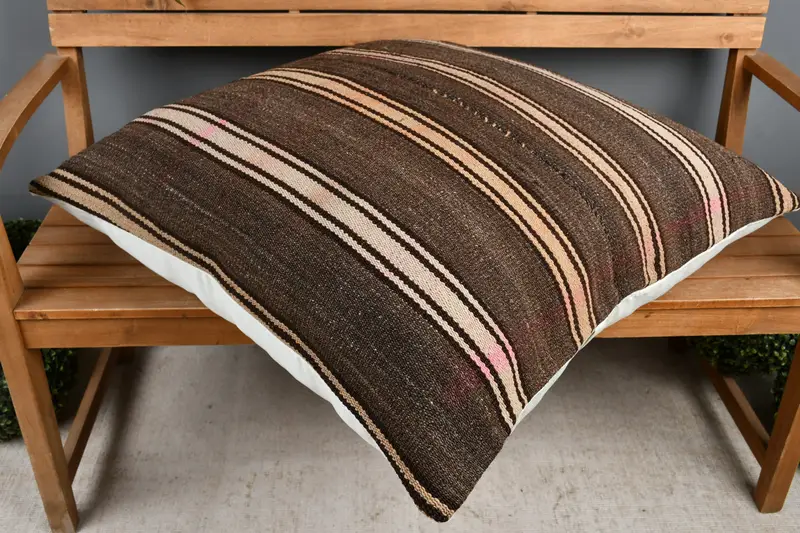 Throw Kilim Pillow, Kilim Cushion Sham, 32x32 Brown Cushion Cover, Retro Throw Cushion, Handwoven Pillow Cover Cushion, Kilim Pillow, Cushion Case - 2