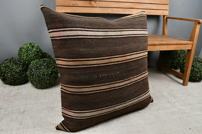 Throw Kilim Pillow, Kilim Cushion Sham, 32x32 Brown Cushion Cover, Retro Throw Cushion, Handwoven Pillow Cover Cushion, Kilim Pillow, Cushion Case - 7