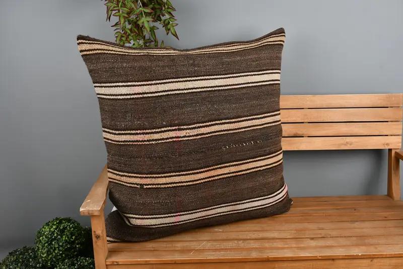 Throw Kilim Pillow, Kilim Cushion Sham, 32x32 Brown Cushion Cover, Retro Throw Cushion, Handwoven Pillow Cover Cushion, Kilim Pillow, Cushion Case - 1