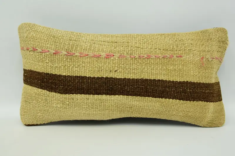 Striped Throw Antique Cushion Cover, Rectangle 20x40 cm Beige Pillow Cover - 1