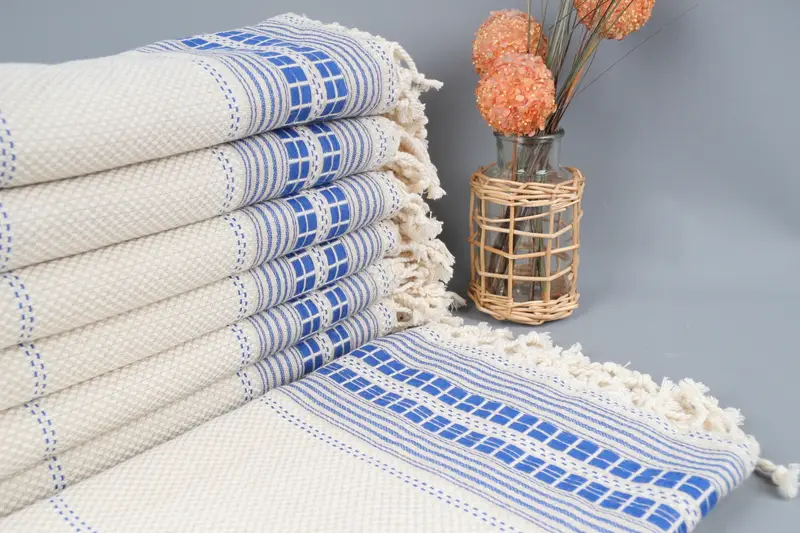 Turkish Towel Beach Personalized Sax Blue Linen Towel, 38x65 Inches