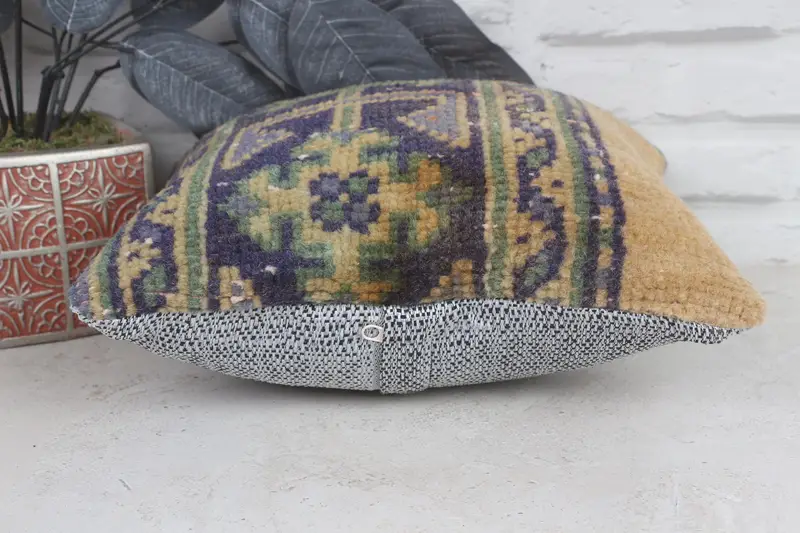 Kilim Pillow, Vintage Pillow, Pillow Sham, 12x12 Yellow Cushion Case, Kilim Pillow Cover, Authentic Cushion Cover, Turkish Rugs Pillow Case - 5