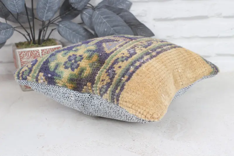 Kilim Pillow, Vintage Pillow, Pillow Sham, 12x12 Yellow Cushion Case, Kilim Pillow Cover, Authentic Cushion Cover, Turkish Rugs Pillow Case - 6