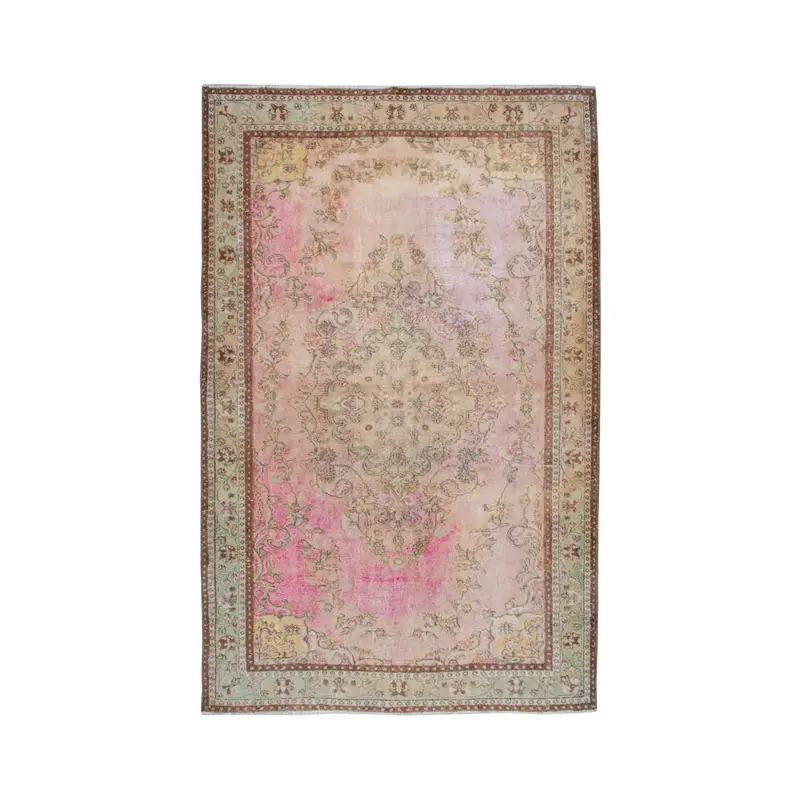 6.4x10 ft Vintage Rug, Turkish Large Rug, Pink Brown Animal Print Rug - 1