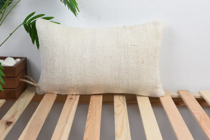 Turkish Pillow, Pillow Cover, Ethnical Kilim Rug Pillow, Bench Pillow Cover, 12x20 White Pillow, Garden Cushion Case, Boho Pillow Sham Cover - 1
