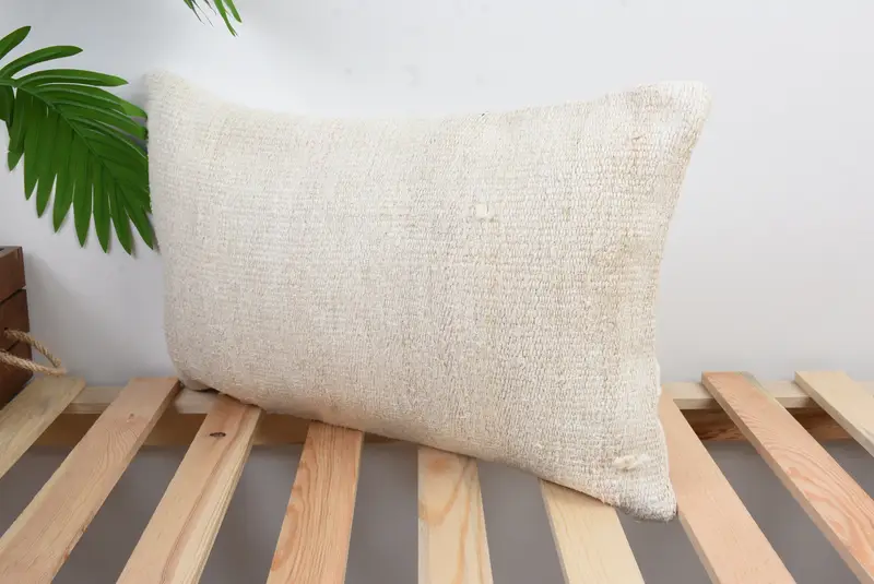 Turkish Pillow, Pillow Cover, Ethnical Kilim Rug Pillow, Bench Pillow Cover, 12x20 White Pillow, Garden Cushion Case, Boho Pillow Sham Cover - 5