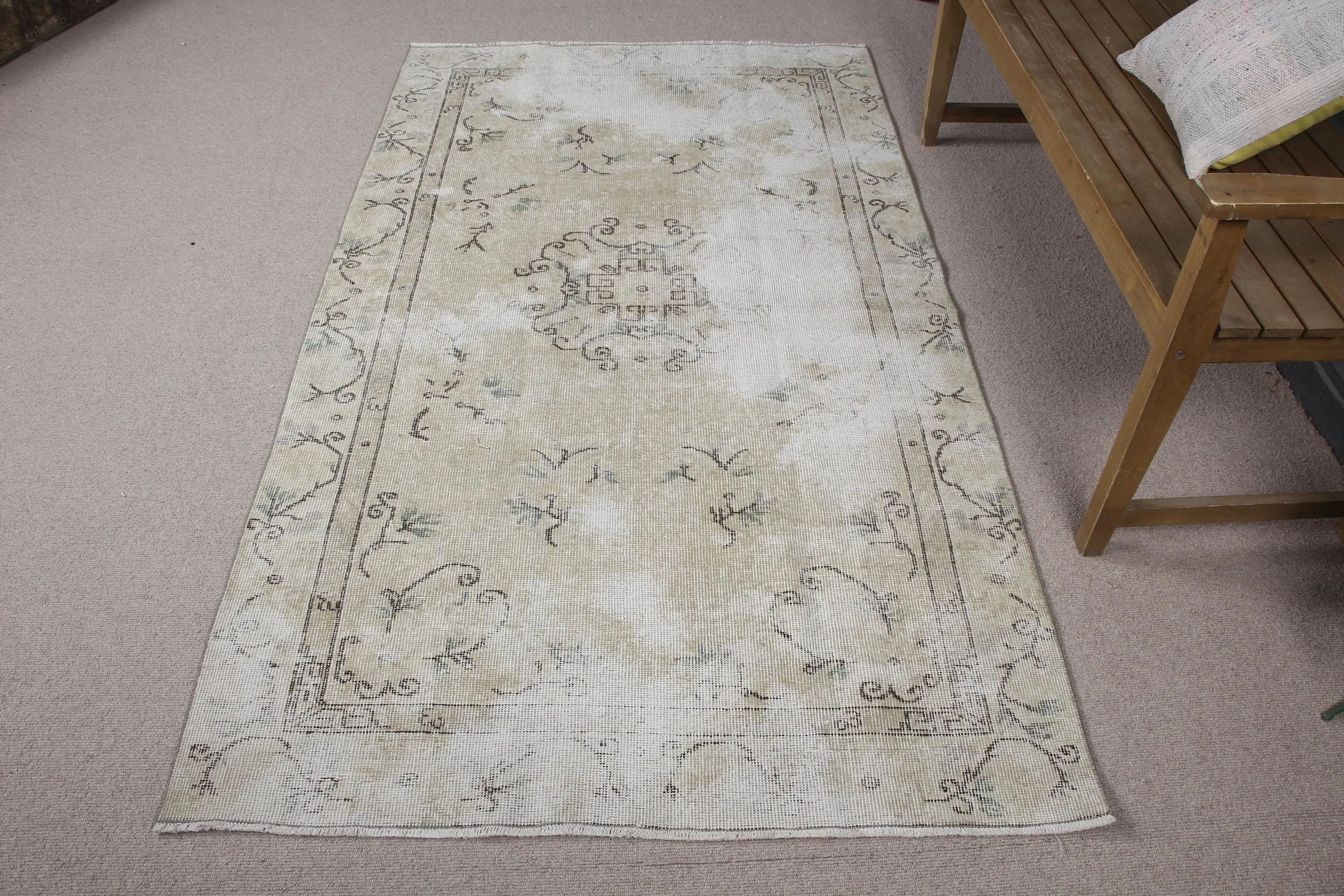 Vintage Teppich, 3,9x7 ft großer türkischer Teppich, grau grün gestreifter Teppich - 1