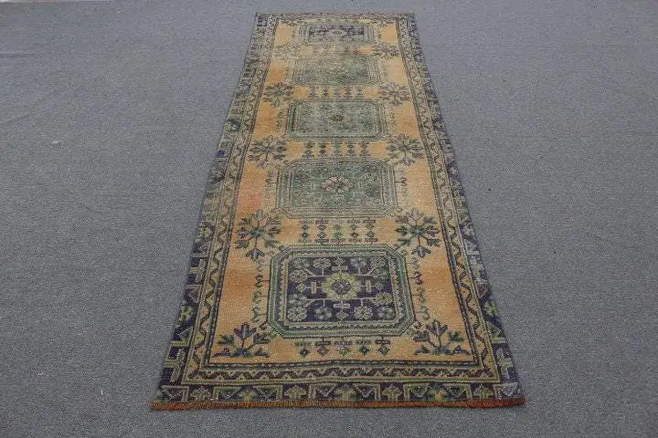3,3x9,7 ft Teppich, türkischer Vintage Teppich, blau grüner marokkanischer Teppich - 1