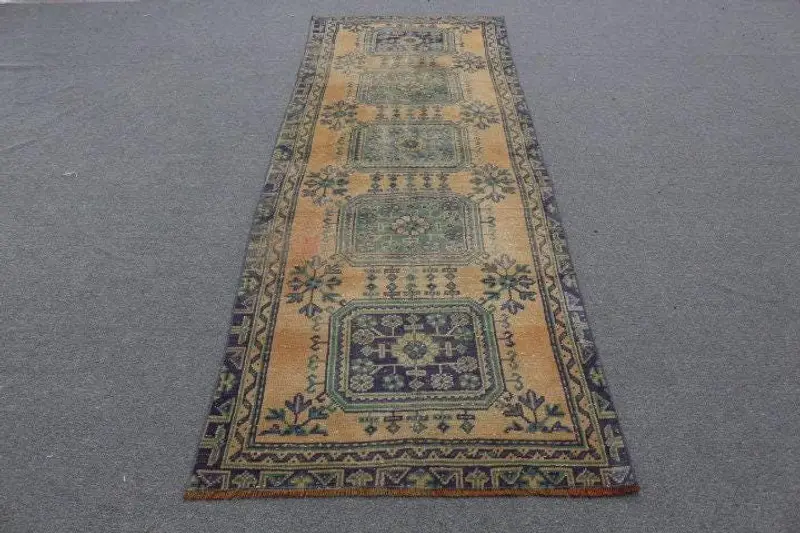 3,3x9,7 ft Orange Moroccan Rug, Vibrant Blue Accents