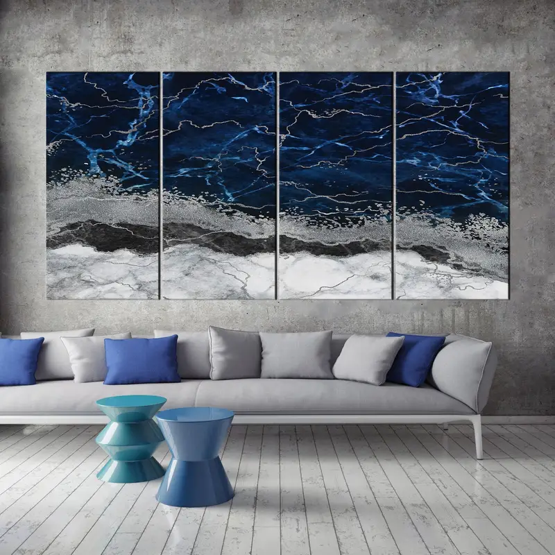 Modern Artwork, Blue Gray Marble Canvas , Luxury Wall Art, Abstract Wall Decor, Navy Blue Abstract, Marble Canvas Art, Contemporary Art - 1