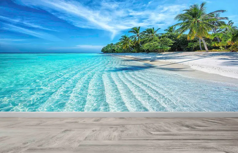 Baskılı Tropikal Deniz Manzarası Duvar Kağıdı: Okyanus Manzaralı Elegance