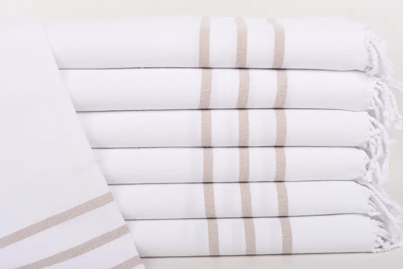 Monogram Kitchen Towel Beige Striped, Organic Cotton, 40x18 Inches