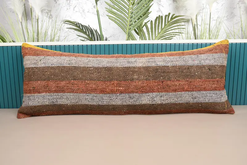 Wool Vintage Pillow Sham, Gift for Mom Brown Striped Moroccan Pillow Case - 1