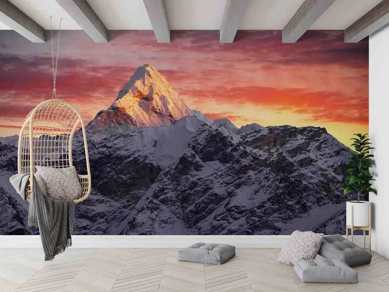 Gedruckte Bergsonnenuntergang-Tapete: Nature's Gold Summit Elegance