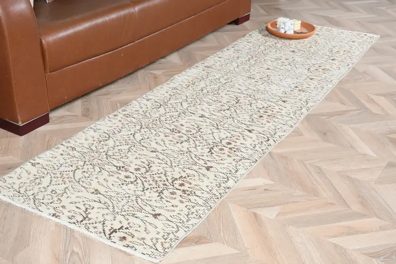 Zarif Bej Soyut Halı, 2,3x7,9 ft Şık Ev Dekoru