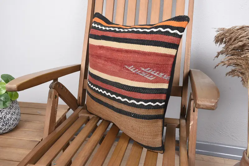 Pillow Cover, Throw Kilim Pillow, 18x18 Red Cushion Cover, Handmade Rug Seat Cushion, Luxury Pillow Case, Pillow for Couch, Interior Designer Pillow - 3