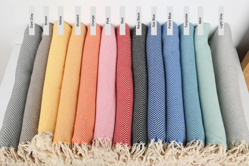 Beach Towel Custom Cotton Herringbone Beige Organic, 40x71 Inches