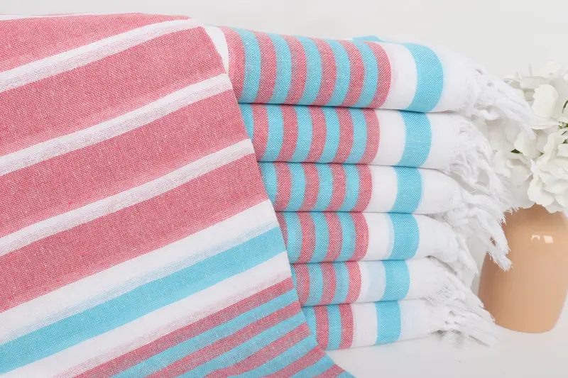 Custom Beach Towel, Personalized Pink-Turquoise Striped Towel, 40x67 Inches