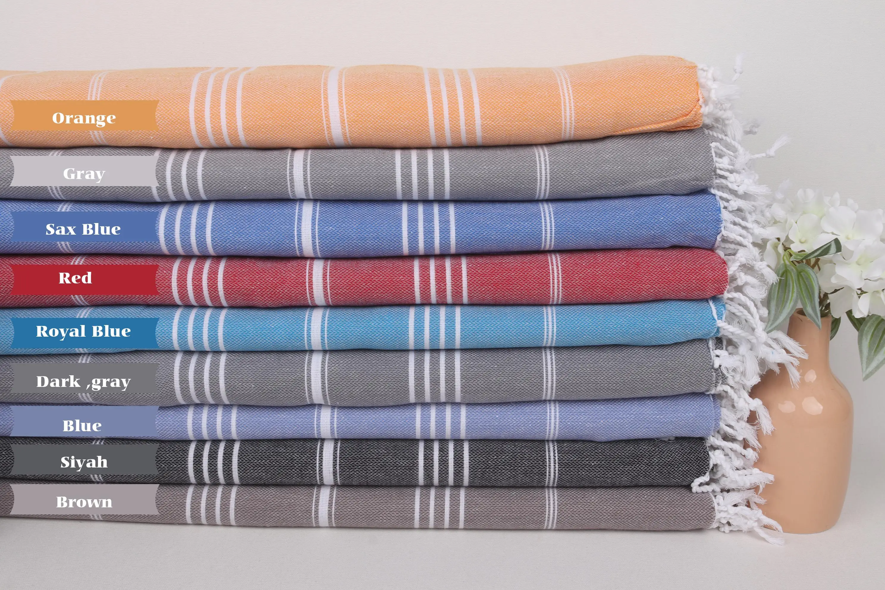 Striped Blanket Custom Turkish Cotton Beige Plaid, 79x95 Inches - 1