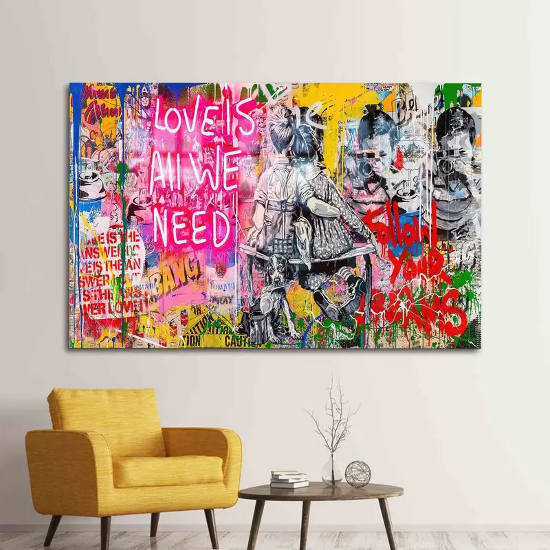 エレガントなプリントガラス: バンクシーにインスピレーションを得たラブ グラフィティ デザイン