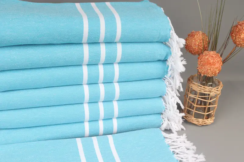 Personalized Turkish Towel Turquoise Striped, Organic Cotton, 40x71 Inches