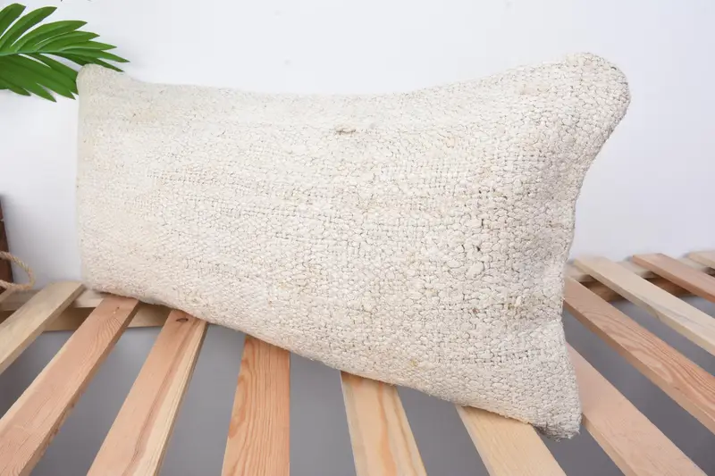 Boho Pillow, 12x24 White Pillow Cover, Cushion Case, Turkish Kilim Pillow, Crochet Pattern Cushion Case, Home Decor Pillow - 4