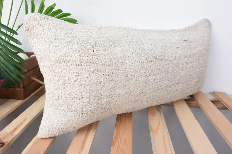 Boho Pillow, 12x24 White Pillow Cover, Cushion Case, Turkish Kilim Pillow, Crochet Pattern Cushion Case, Home Decor Pillow - 5