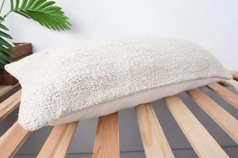Boho Pillow, 12x24 White Pillow Cover, Cushion Case, Turkish Kilim Pillow, Crochet Pattern Cushion Case, Home Decor Pillow - 6