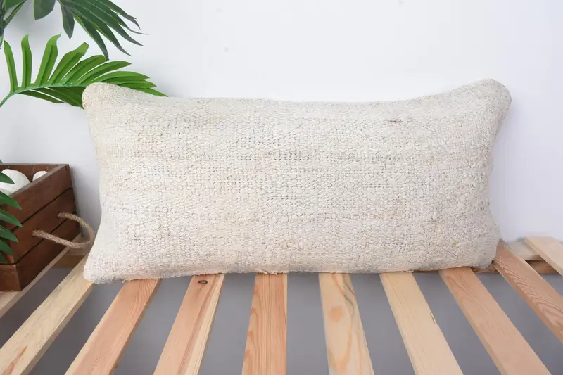Boho Pillow, 12x24 White Pillow Cover, Cushion Case, Turkish Kilim Pillow, Crochet Pattern Cushion Case, Home Decor Pillow - 1