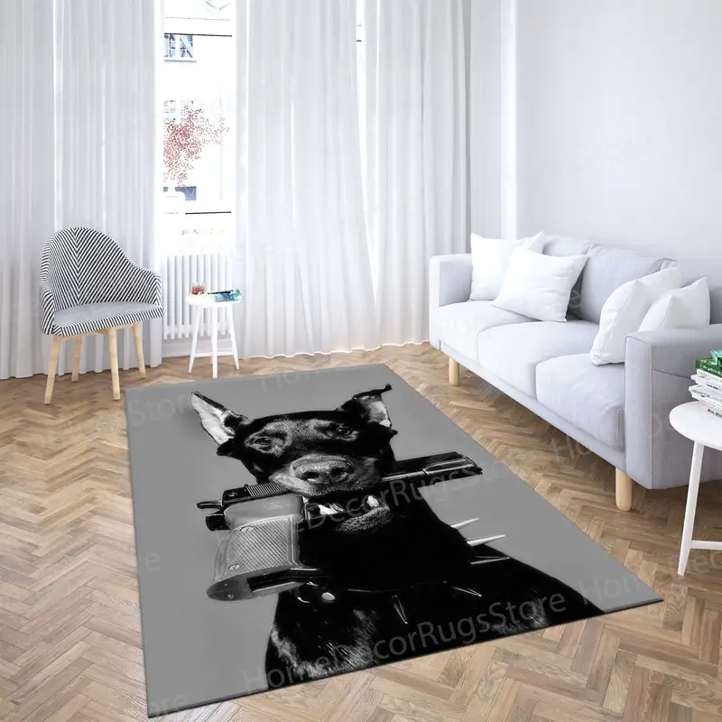 エレガントなプリントラグ: 銃のデザインの黒い犬