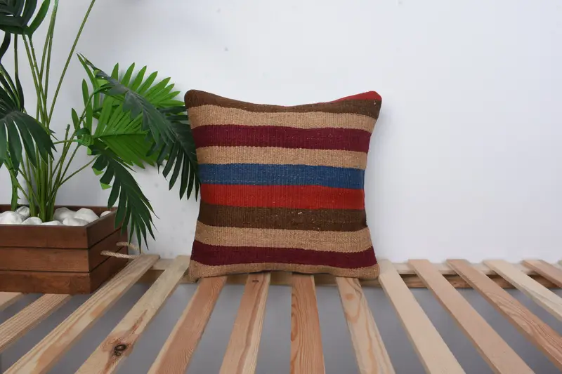 Pillow Cover, Floor Pillow, 16x16 Red Cushion, Turkish Kilim Pillow, Pillow for Sofa, Vintage Kilim Pillow, Morroccon Kilim Cushion Pillow Case - 1