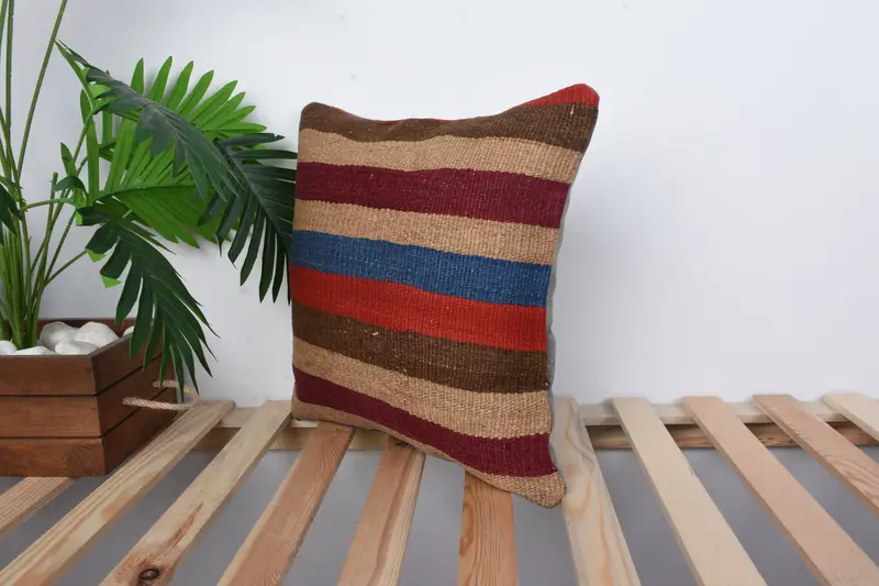 Pillow Cover, Floor Pillow, 16x16 Red Cushion, Turkish Kilim Pillow, Pillow for Sofa, Vintage Kilim Pillow, Morroccon Kilim Cushion Pillow Case - 5