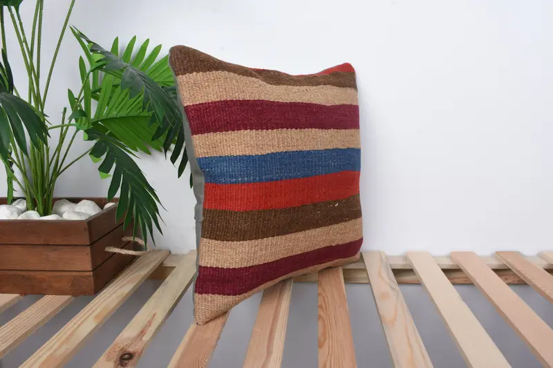 Pillow Cover, Floor Pillow, 16x16 Red Cushion, Turkish Kilim Pillow, Pillow for Sofa, Vintage Kilim Pillow, Morroccon Kilim Cushion Pillow Case - 4