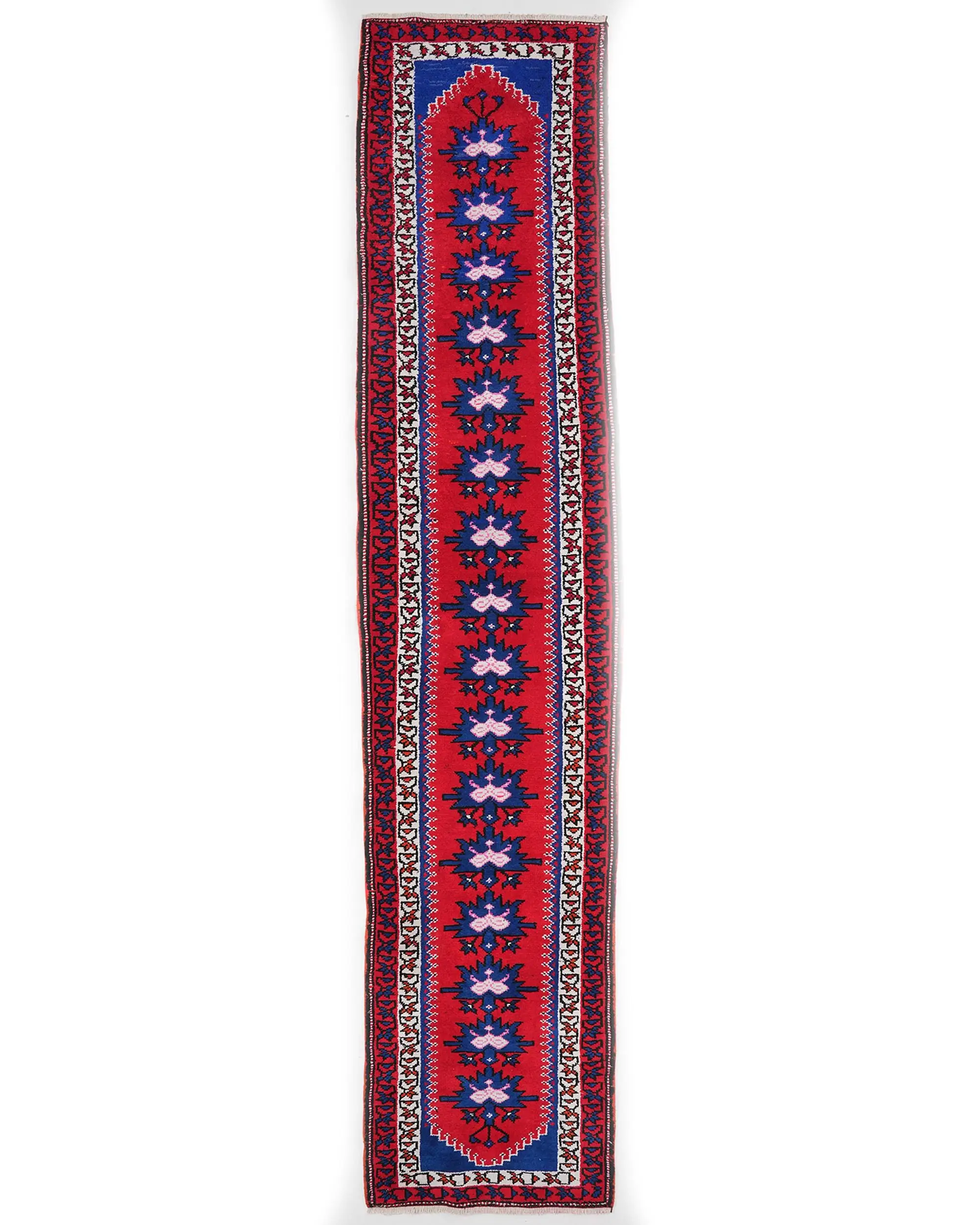 Rot-blau karierter Teppich, 2,7 x 13,3 Fuß, elegantes Dekor - 1