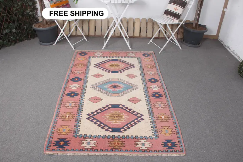 Eleganter beigefarbener Ombré-Teppich, 3,7 x 5,9 Fuß, schicker Wohnraum