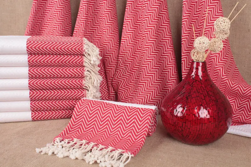 Beach Towel Personalized Organic Cotton Chevron Beige, 40x71 Inches