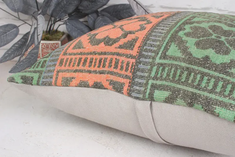 Boho Pillow, Patio Cushion Case, Pillow Cover, Christmas Cushion Cover, Kilim Pillow Cover, 20x20 Green Pillow Sham, Throw Kilim Pillow - 7